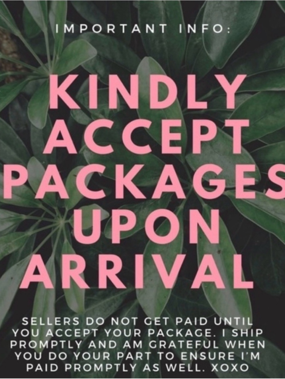 Kindly Accept Packages Upon Arrival Sign - Pink Text on Green